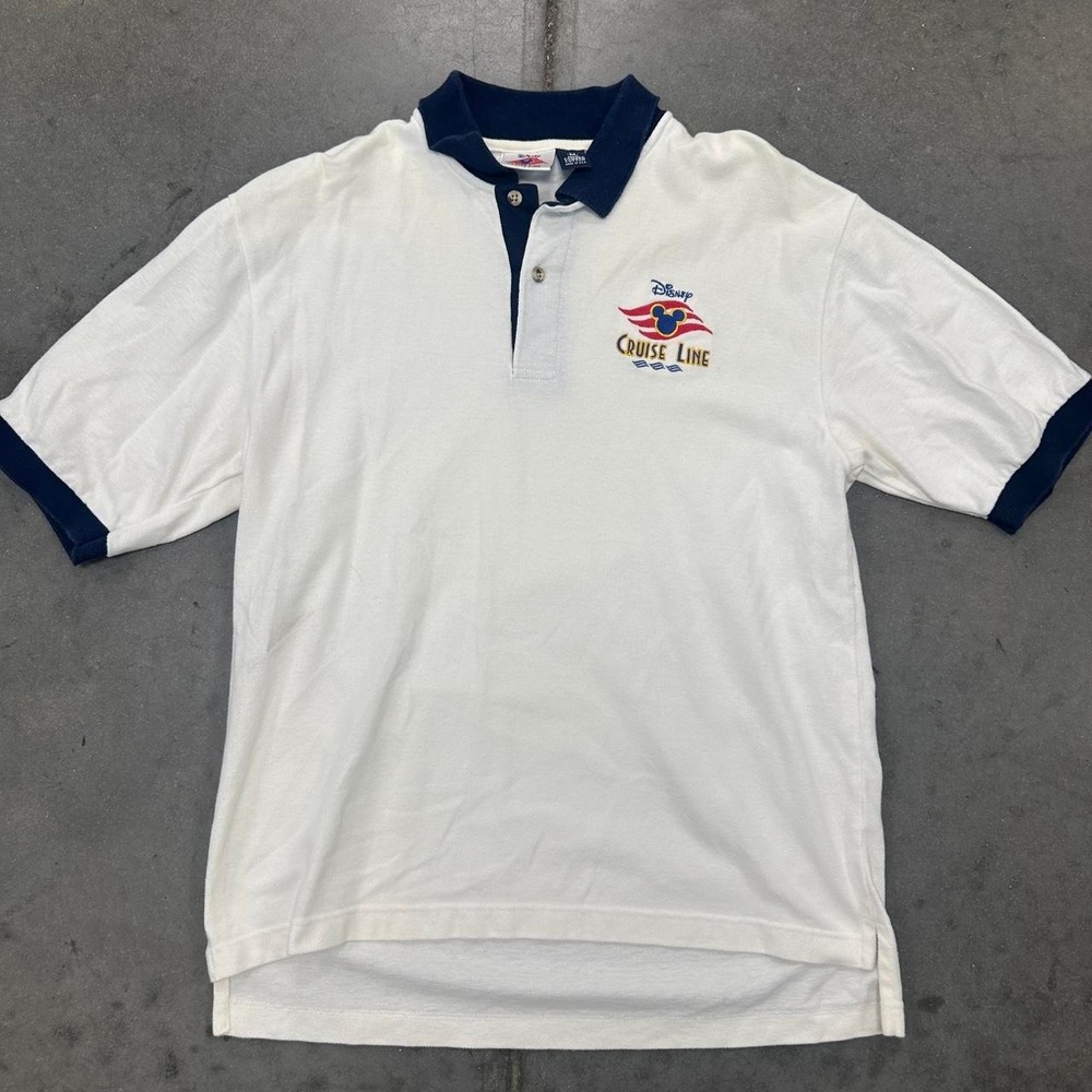 VTG Disney Cruise Line White Ringer Polo Shirt Size Medium